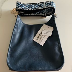 NWT AHDORNED Navy medium faux leather crossbody bag WITH STRAP